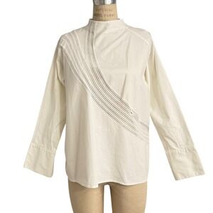 Aeron White Mock Neck Cotton Shirt with Lace Inset Detail Camus Top Size M 38